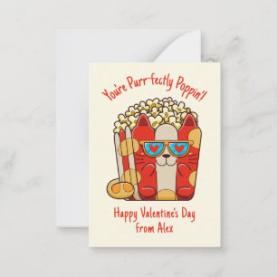 Purr-fectly Poppin' Funny Cat Popcorn Valentine Note Card