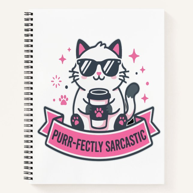 Purr-fectly Sarcastic White Cat Sticker Notebook (Front)