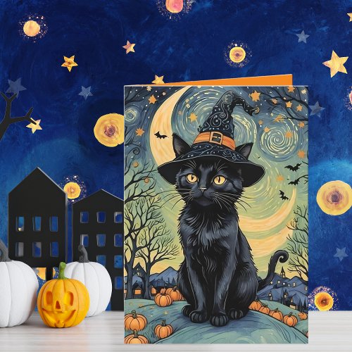 Purr_fectly Spooky Night van Gogh Style Halloween  Holiday Card