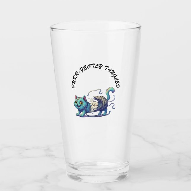 Purr-fectly Tangled" T-Shirt - Whimsical Cat  Glass (Front)