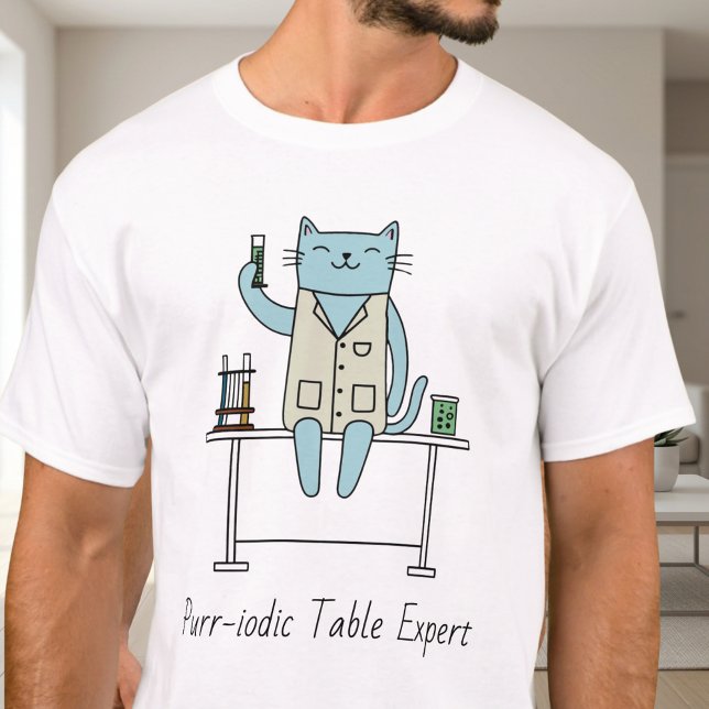 Purr-iodic Table Expert Funny Science Cat Cartoon T-Shirt (Creator Uploaded)