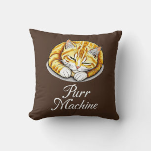Purr Machine, Cute Sleeping Ginger Cat Throw Pillow