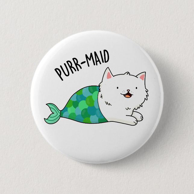 Purr-maid Funny Kitty Cat Mermaid Pun  Button (Front)