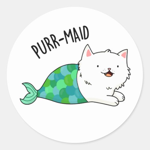 Purr_maid Funny Kitty Cat Mermaid Pun Classic Round Sticker