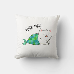 Purr-maid Funny Kitty Cat Mermaid Pun  Throw Pillow