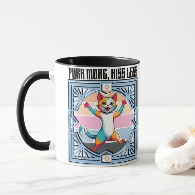 Purr More Hiss Less – Funny Cat Mug for Pet Lovers (With Donut)