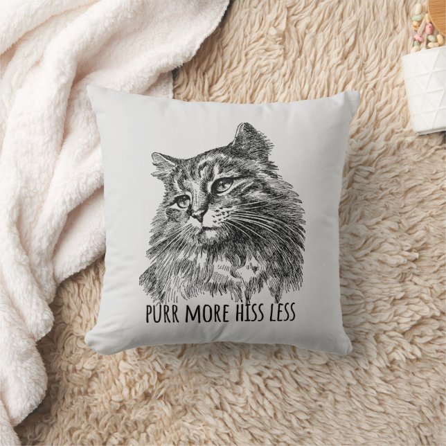 Purr More Hiss Less Pretty Kitty Throw Pillow (Blanket)