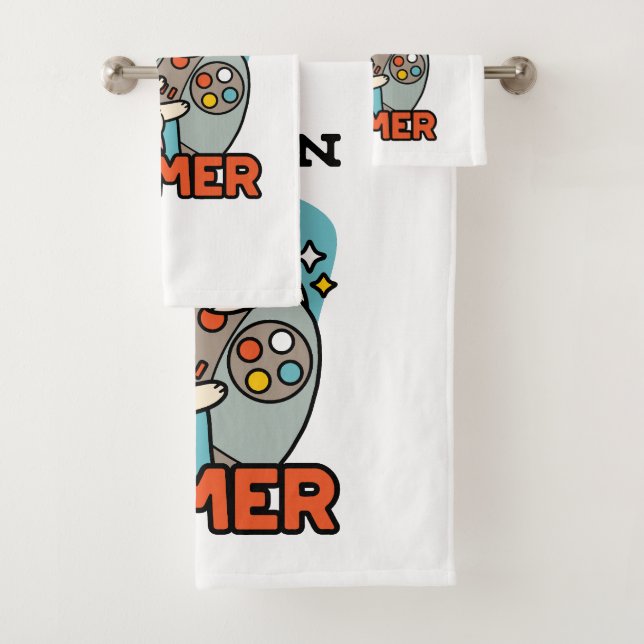 Purr On Gamer - Cute Cat Gaming Design Bath Towel Set (Insitu)