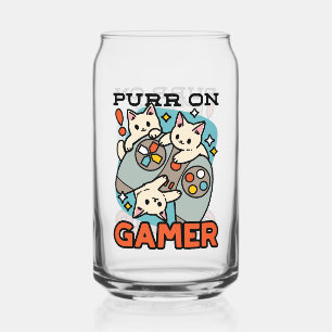 Purr On Gamer - Cute Cat Gaming Design Can Glass