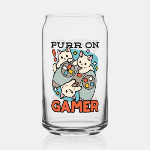 Purr On Gamer _ Cute Cat Gaming Design Can Glass