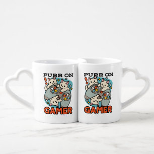 Purr On Gamer - Cute Cat Gaming Design Coffee Mug Set