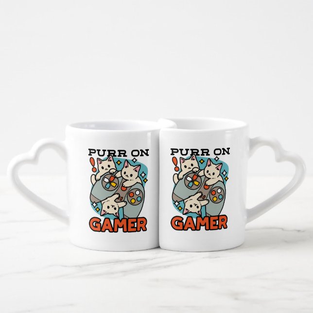 Purr On Gamer - Cute Cat Gaming Design Coffee Mug Set (Front Nesting)