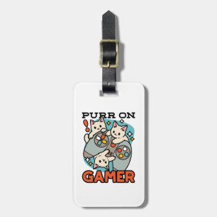 Purr On Gamer - Cute Cat Gaming Design Luggage Tag