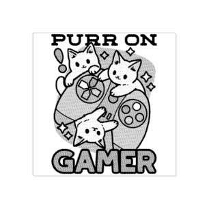 Purr On Gamer - Cute Cat Gaming Design Rubber Stamp