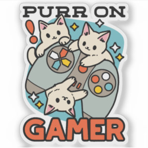 Purr On Gamer - Cute Cat Gaming Design Sticker