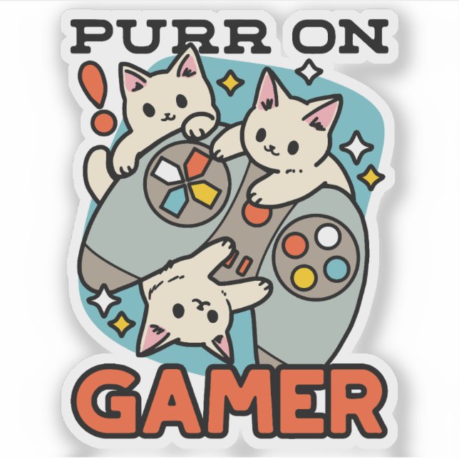 Purr On Gamer - Cute Cat Gaming Design Sticker (Front)
