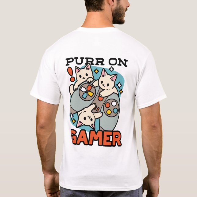 Purr On Gamer - Cute Cat Gaming Design T-Shirt (Back)