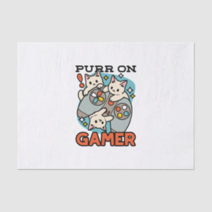 Purr On Gamer - Cute Cat Gaming Design Tissue Paper