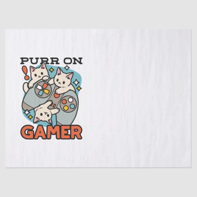 Purr On Gamer - Cute Cat Gaming Design Tissue Paper (Front)