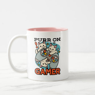 Purr On Gamer - Cute Cat Gaming Design Two-Tone Coffee Mug