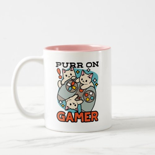 Purr On Gamer _ Cute Cat Gaming Design Two_Tone Coffee Mug