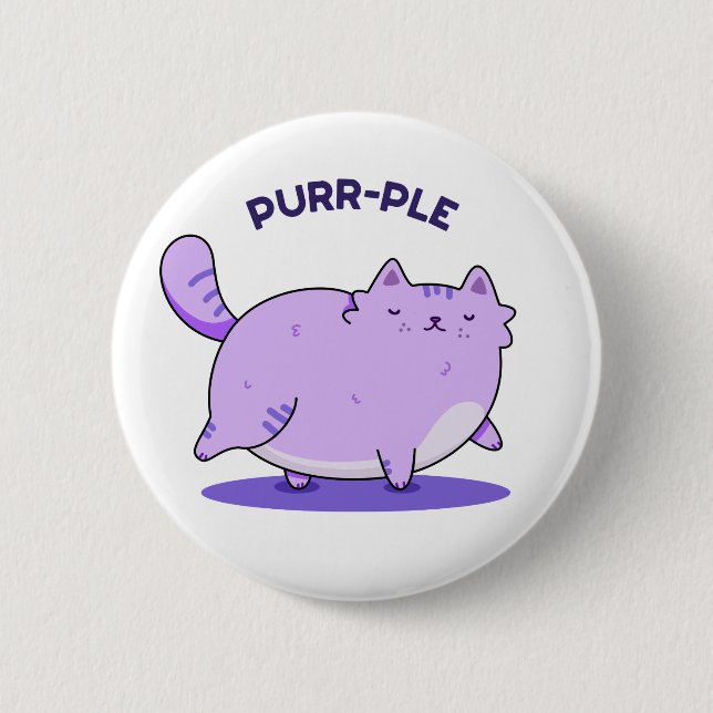 Purr-ple Funny Fat Kitty Cat Pun  Button (Front)