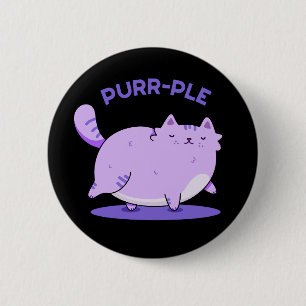Purr-ple Funny Fat Kitty Cat Pun Dark BG Button