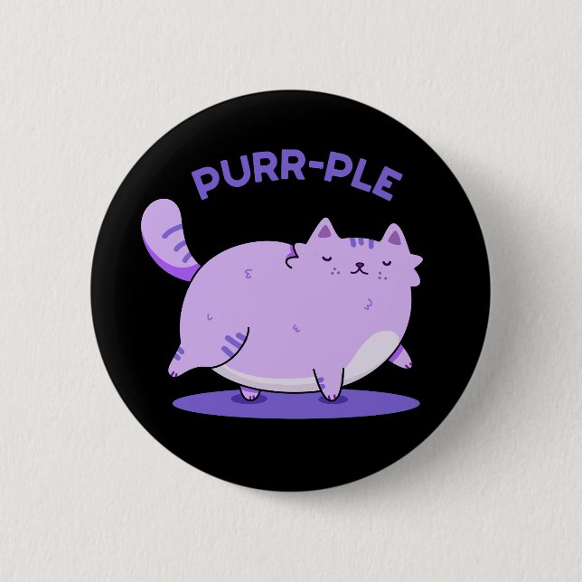 Purr-ple Funny Fat Kitty Cat Pun Dark BG Button (Front)