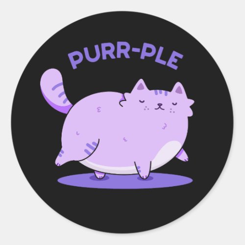 Purr_ple Funny Fat Kitty Cat Pun Dark BG Classic Round Sticker