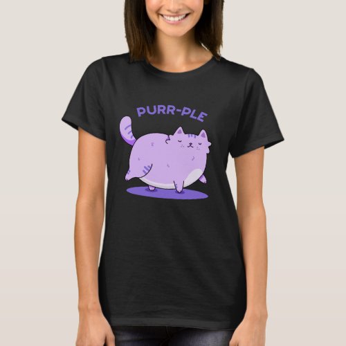 Purr_ple Funny Fat Kitty Cat Pun Dark BG T_Shirt