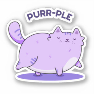 Purr-ple Funny Fat Kitty Cat Pun Sticker
