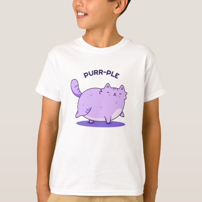 Purr-ple Funny Fat Kitty Cat Pun  T-Shirt (Front)