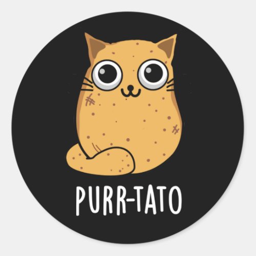 Purr_tato Funny Cat Potato Pun Dark BG Classic Round Sticker