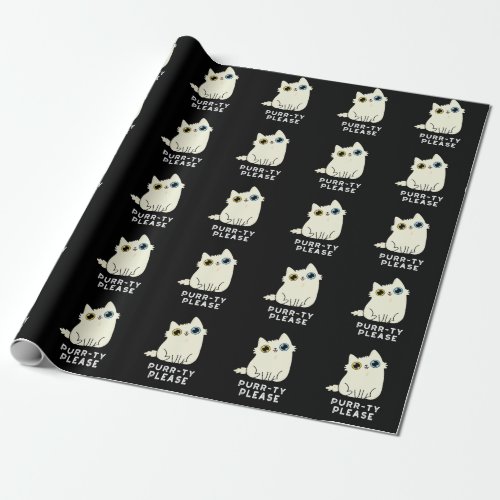 Purr_ty Please Funny Kitty Cat Pun Dark BG Wrapping Paper