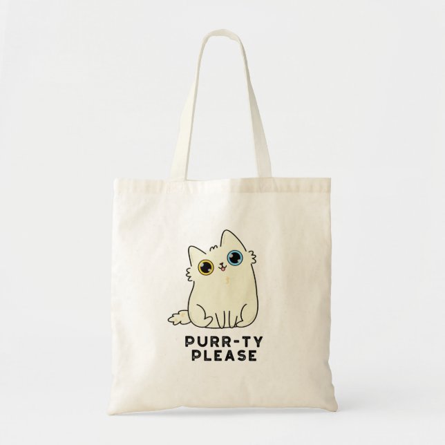 Purr-ty Please Funny Kitty Cat Pun  Tote Bag (Front)