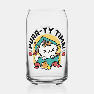 Purr-ty Time! - Festive Cat Christmas Design Can Glass