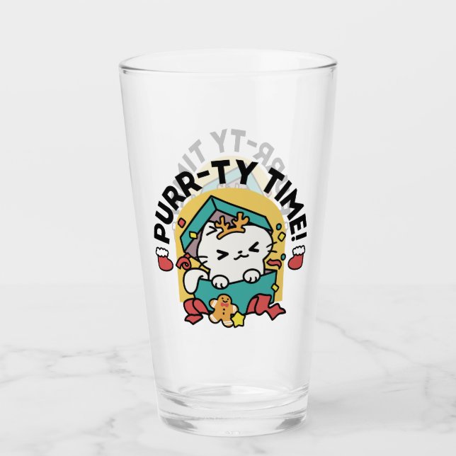 Purr-ty Time! - Festive Cat Christmas Design Glass (Front)