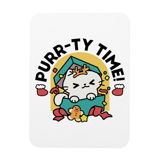 Purr-ty Time! - Festive Cat Christmas Design Magnet (Vertical)