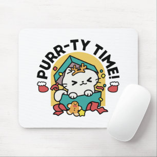Purr-ty Time! - Festive Cat Christmas Design Mouse Pad