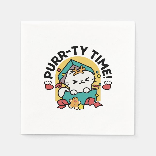 Purr-ty Time! - Festive Cat Christmas Design Napkins (Front)