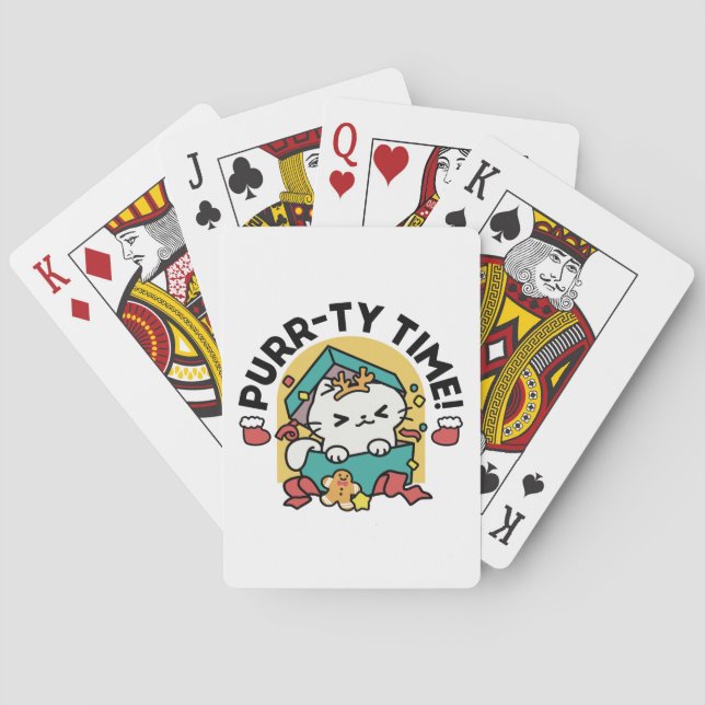 Purr-ty Time! - Festive Cat Christmas Design Poker Cards (Back)