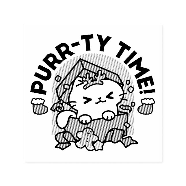 Purr-ty Time! - Festive Cat Christmas Design Self-inking Stamp (Design)