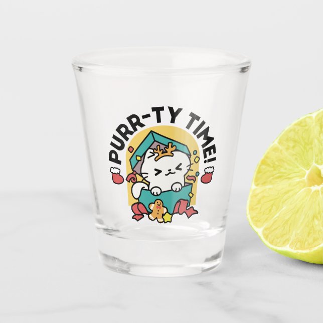 Purr-ty Time! - Festive Cat Christmas Design Shot Glass (Front)