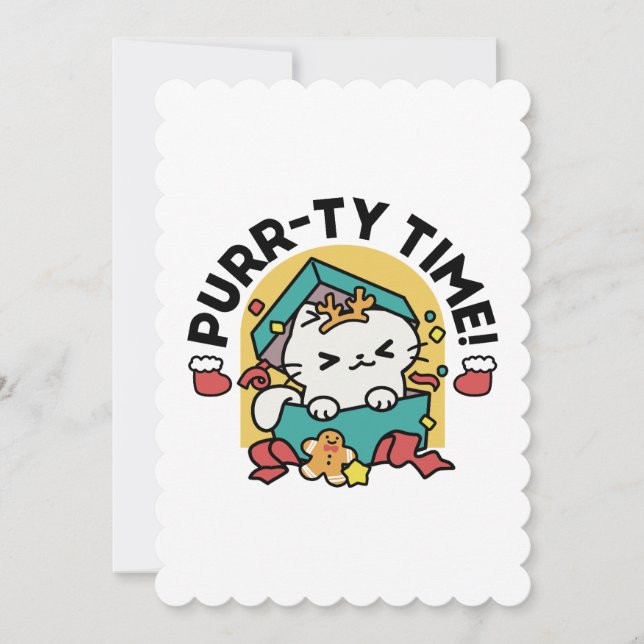 Purr-ty Time! - Festive Cat Christmas Design Thank You Card (Front)