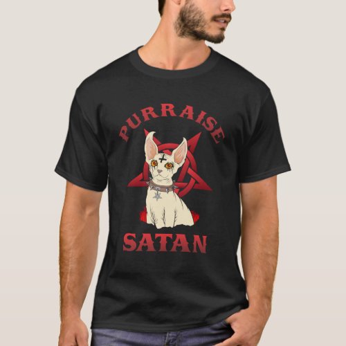 Purraise Satan Pentagram Black Metal Sphynx Cat T_Shirt