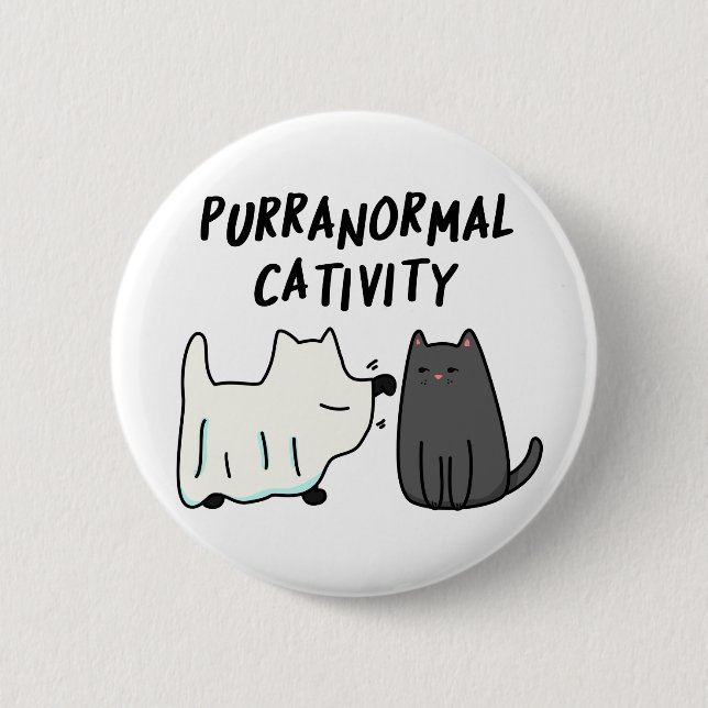 Purranormal Cativity Funny Halloween Cat Pun  Button (Front)