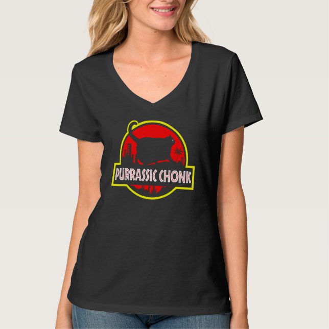 Purrassic Chonk Ca  Cat Scale Meme Retro Style T-Shirt (Front)