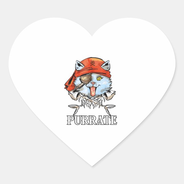 Purrate - Cute Pirate Cat Funny  Heart Sticker (Front)