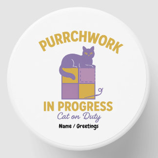 Purrchwork in Progress (Cat on Duty) Funny Quilt  Mini Candle Favors