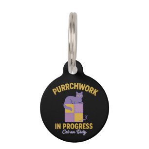Purrchwork in Progress (Cat on Duty) Funny Quilt Pet ID Tag